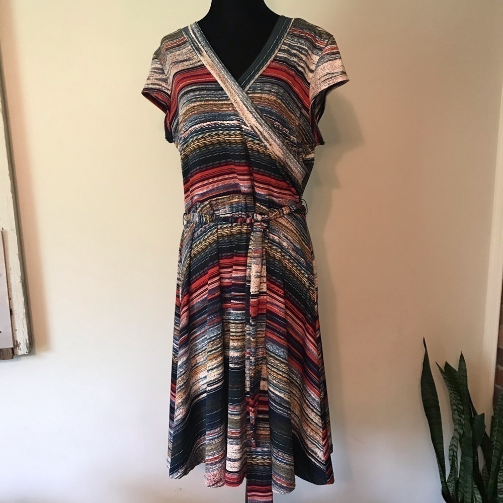 Olivia Matthews striped wrap dress. Petite. XL.